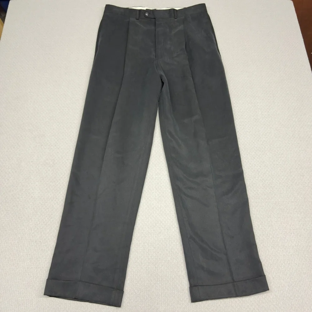 Ralph Ralph Lauren Pants Mens 34x32 Black Pleated Cuffed Trousers Formal